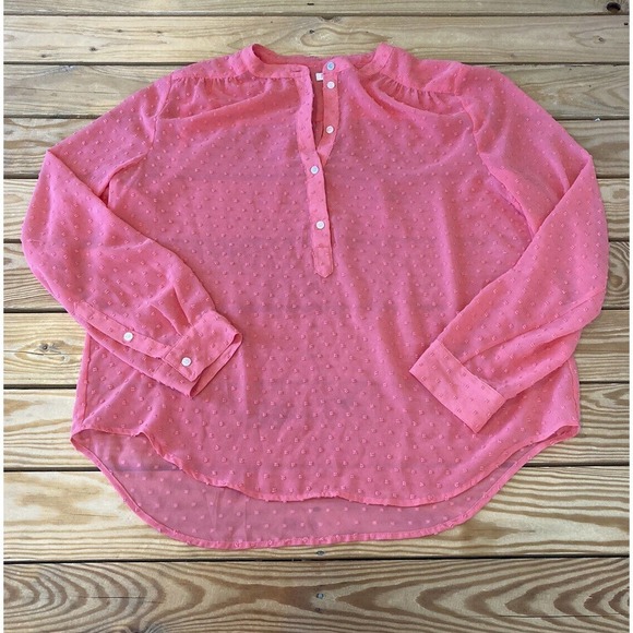 J Crew Sheer Blouse Size Medium Women’s Pink 1/2 Button - Picture 1 of 8